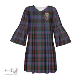 Scottish Nairn Clan Tartan Crest Womens Stacked Ruffle Sleeve Tartan Dress