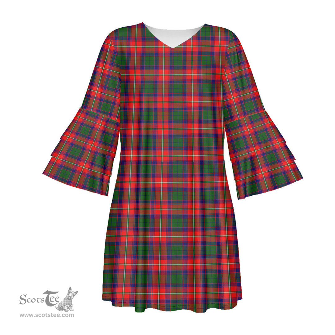 Scottish Roxburgh District Tartan Womens Stacked Ruffle Sleeve Tartan Dress