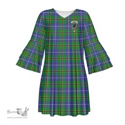Scottish Turnbull Hunting Clan Tartan Crest Womens Stacked Ruffle Sleeve Tartan Dress