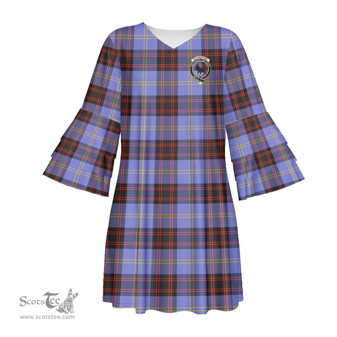 Scottish Rutherford Clan Tartan Crest Womens Stacked Ruffle Sleeve Tartan Dress