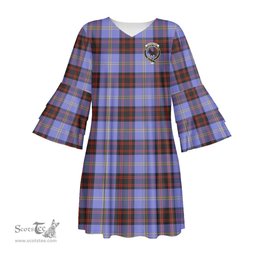 Scottish Rutherford Clan Tartan Crest Womens Stacked Ruffle Sleeve Tartan Dress