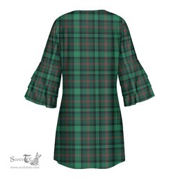 Scottish Ross Hunting Modern Clan Tartan Crest Womens Stacked Ruffle Sleeve Tartan Dress