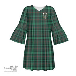 Scottish Ross Hunting Modern Clan Tartan Crest Womens Stacked Ruffle Sleeve Tartan Dress