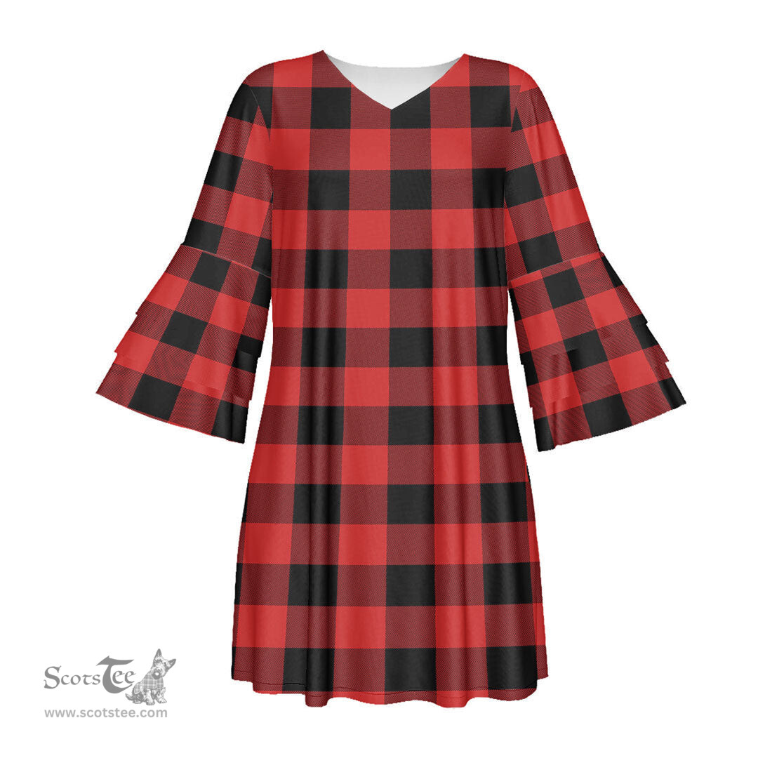 Scottish Rob Roy MacGregor Modern Tartan Womens Stacked Ruffle Sleeve Tartan Dress