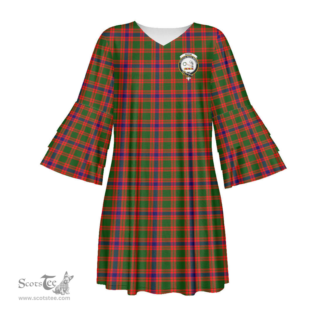 Scottish Skene Modern Clan Tartan Crest Womens Stacked Ruffle Sleeve Tartan Dress