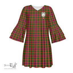 Scottish Skene Modern Clan Tartan Crest Womens Stacked Ruffle Sleeve Tartan Dress
