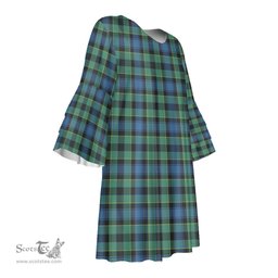 Scottish Mouat Tartan Womens Stacked Ruffle Sleeve Tartan Dress