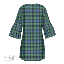 Scottish Mouat Tartan Womens Stacked Ruffle Sleeve Tartan Dress