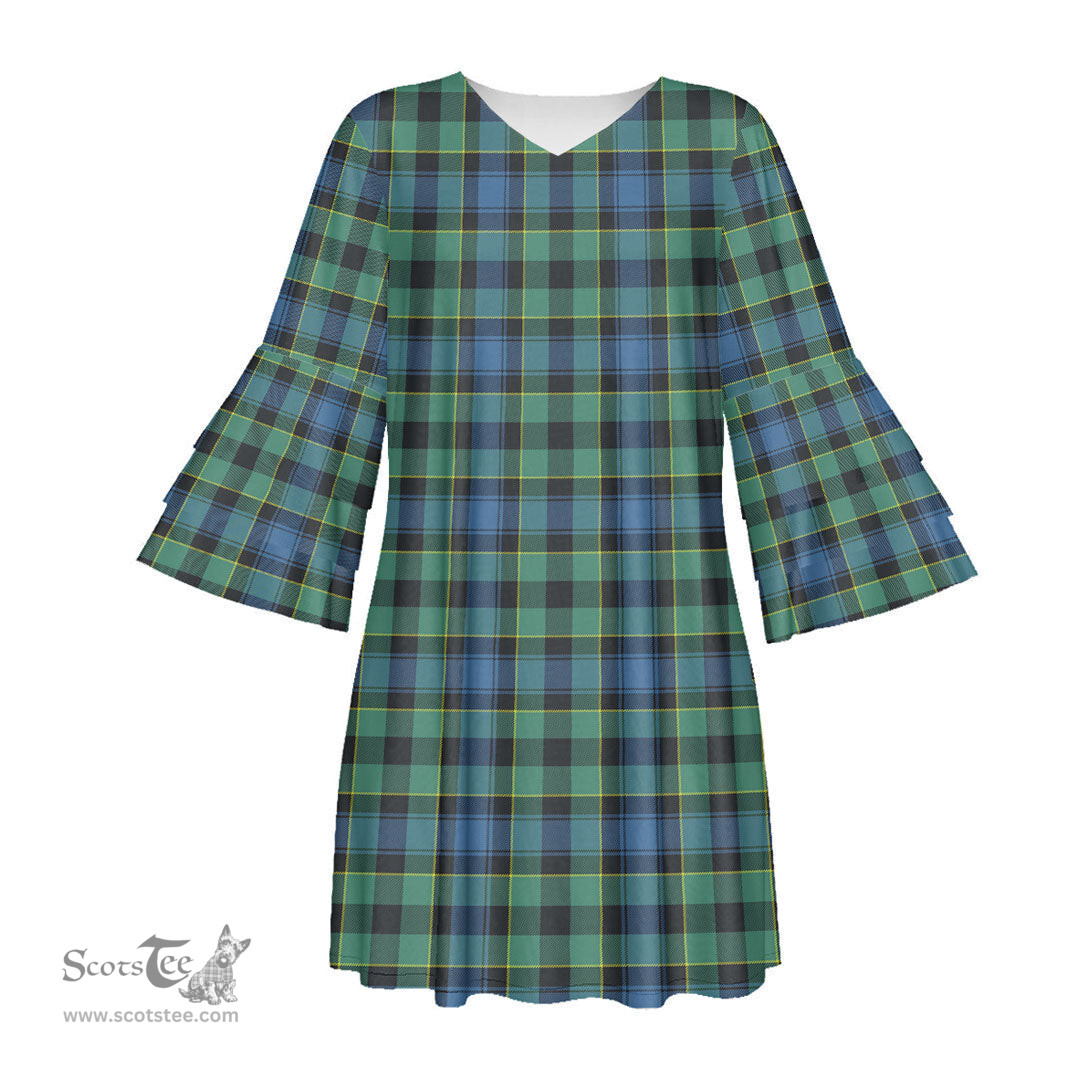 Scottish Mouat Tartan Womens Stacked Ruffle Sleeve Tartan Dress