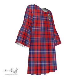 Scottish Wishart Dress Clan Tartan Crest Womens Stacked Ruffle Sleeve Tartan Dress