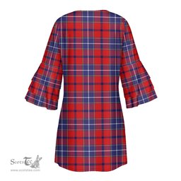 Scottish Wishart Dress Clan Tartan Crest Womens Stacked Ruffle Sleeve Tartan Dress