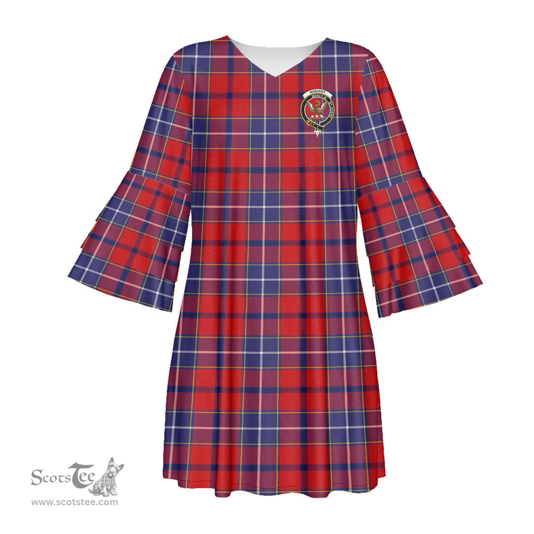 Scottish Wishart Dress Clan Tartan Crest Womens Stacked Ruffle Sleeve Tartan Dress