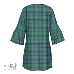 Scottish Shaw Ancient Tartan Womens Stacked Ruffle Sleeve Tartan Dress