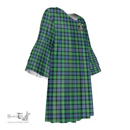 Scottish Murray of Atholl Ancient Clan Tartan Crest Womens Stacked Ruffle Sleeve Tartan Dress