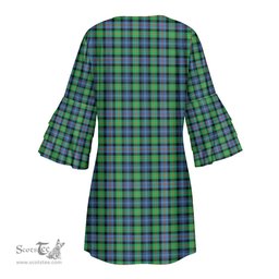 Scottish Murray of Atholl Ancient Clan Tartan Crest Womens Stacked Ruffle Sleeve Tartan Dress