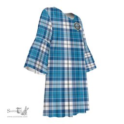 Scottish Roberton Clan Tartan Crest Womens Stacked Ruffle Sleeve Tartan Dress