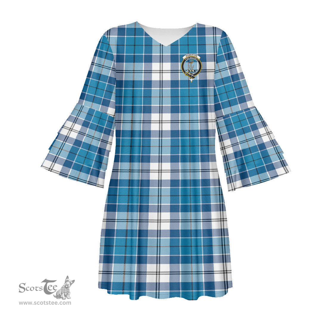 Scottish Roberton Clan Tartan Crest Womens Stacked Ruffle Sleeve Tartan Dress