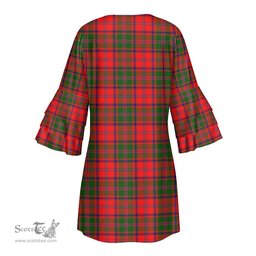 Scottish Stewart of Appin Modern Clan Tartan Crest Womens Stacked Ruffle Sleeve Tartan Dress