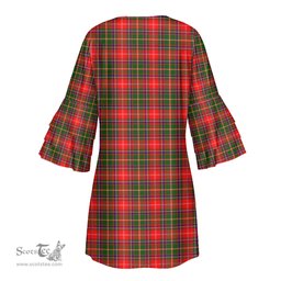 Scottish Somerville Modern Tartan Womens Stacked Ruffle Sleeve Tartan Dress