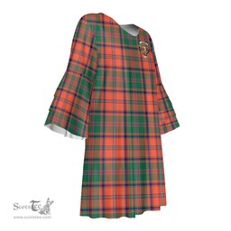 Scottish Stewart of Appin Ancient Clan Tartan Crest Womens Stacked Ruffle Sleeve Tartan Dress