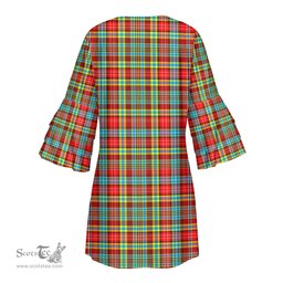 Scottish Ogilvie Clan Tartan Crest Womens Stacked Ruffle Sleeve Tartan Dress
