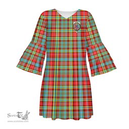 Scottish Ogilvie Clan Tartan Crest Womens Stacked Ruffle Sleeve Tartan Dress