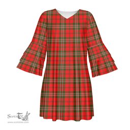 Scottish SCOTT MODERN Tartan Womens Stacked Ruffle Sleeve Tartan Dress