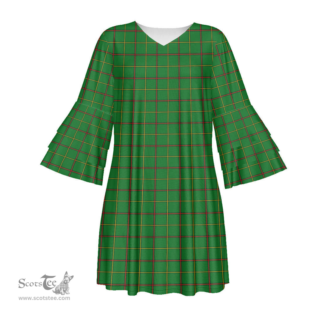 Scottish Tribe of Mar Tartan Womens Stacked Ruffle Sleeve Tartan Dress