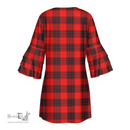 Scottish Wemyss Modern Clan Tartan Crest Womens Stacked Ruffle Sleeve Tartan Dress