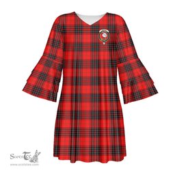 Scottish Wemyss Modern Clan Tartan Crest Womens Stacked Ruffle Sleeve Tartan Dress