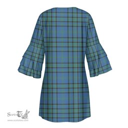Scottish Matheson Hunting Ancient Tartan Womens Stacked Ruffle Sleeve Tartan Dress