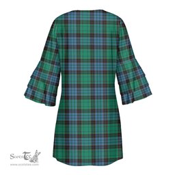 Scottish Stewart Old Ancient Clan Tartan Crest Womens Stacked Ruffle Sleeve Tartan Dress