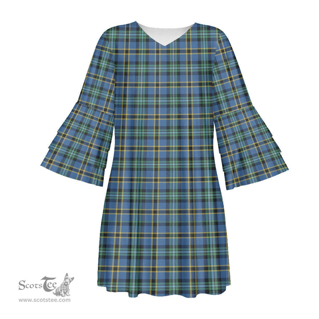 Scottish Weir Ancient Tartan Womens Stacked Ruffle Sleeve Tartan Dress