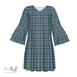 Scottish Weir Ancient Tartan Womens Stacked Ruffle Sleeve Tartan Dress