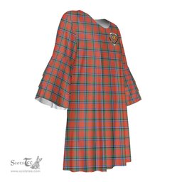Scottish Sinclair Ancient Clan Tartan Crest Womens Stacked Ruffle Sleeve Tartan Dress