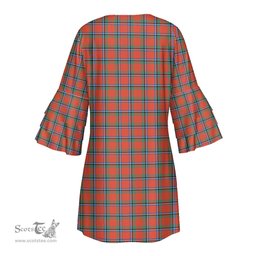 Scottish Sinclair Ancient Clan Tartan Crest Womens Stacked Ruffle Sleeve Tartan Dress