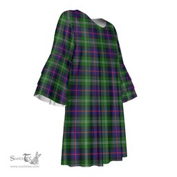 Scottish Sutherland Modern Tartan Womens Stacked Ruffle Sleeve Tartan Dress