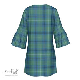 Scottish Oliphant Ancient Tartan Womens Stacked Ruffle Sleeve Tartan Dress