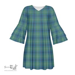 Scottish Oliphant Ancient Tartan Womens Stacked Ruffle Sleeve Tartan Dress