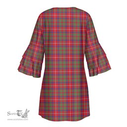 Scottish Shaw Red Modern Tartan Womens Stacked Ruffle Sleeve Tartan Dress