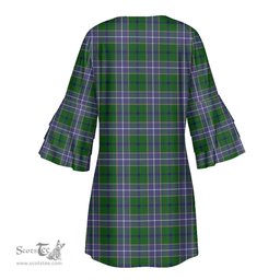 Scottish Wishart Hunting Modern Tartan Womens Stacked Ruffle Sleeve Tartan Dress