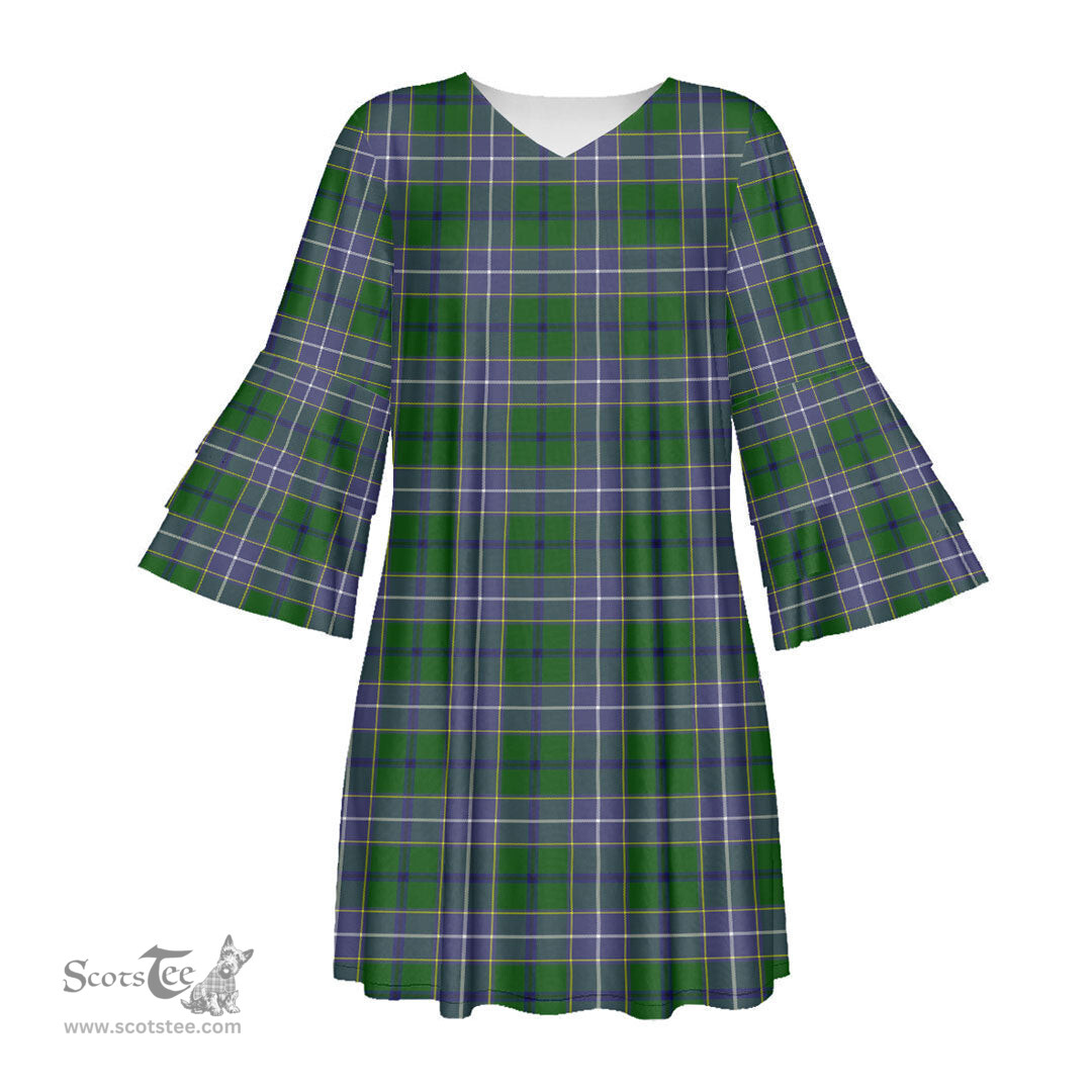 Scottish Wishart Hunting Modern Tartan Womens Stacked Ruffle Sleeve Tartan Dress