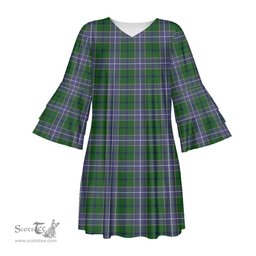 Scottish Wishart Hunting Modern Tartan Womens Stacked Ruffle Sleeve Tartan Dress