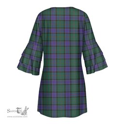 Scottish Sinclair Hunting Modern Clan Tartan Crest Womens Stacked Ruffle Sleeve Tartan Dress