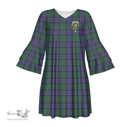 Scottish Sinclair Hunting Modern Clan Tartan Crest Womens Stacked Ruffle Sleeve Tartan Dress