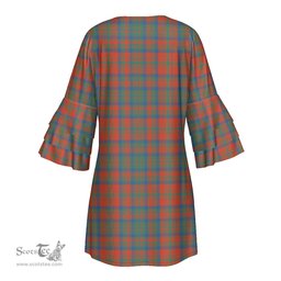 Scottish Matheson Ancient Clan Tartan Crest Womens Stacked Ruffle Sleeve Tartan Dress