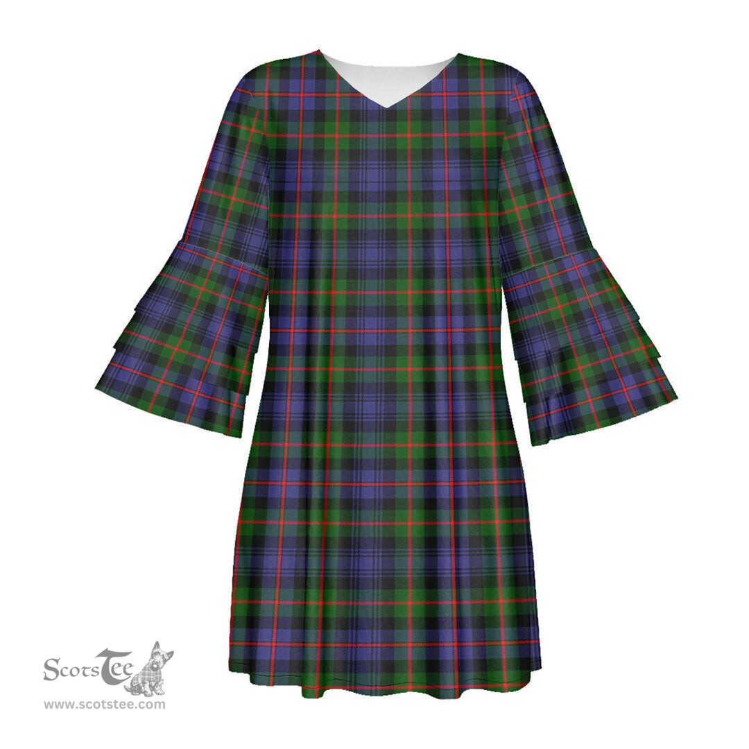 Scottish Murray of Atholl Modern Tartan Womens Stacked Ruffle Sleeve Tartan Dress