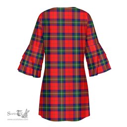 Scottish Ruthven Modern Tartan Womens Stacked Ruffle Sleeve Tartan Dress