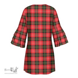 Scottish Nesbitt Modern Tartan Womens Stacked Ruffle Sleeve Tartan Dress