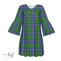 Scottish Turnbull Hunting Tartan Womens Stacked Ruffle Sleeve Tartan Dress